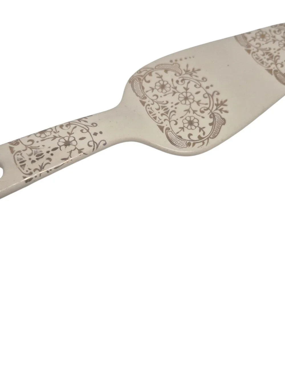 Vintage Collectible Ceramic Cake/ Pie Server Cream with Gold Etched Design 9 in